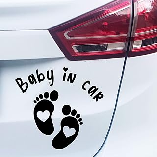 P005 - Pegatina para coche (15 x 14 cm), diseño de bebé en coche, color negro