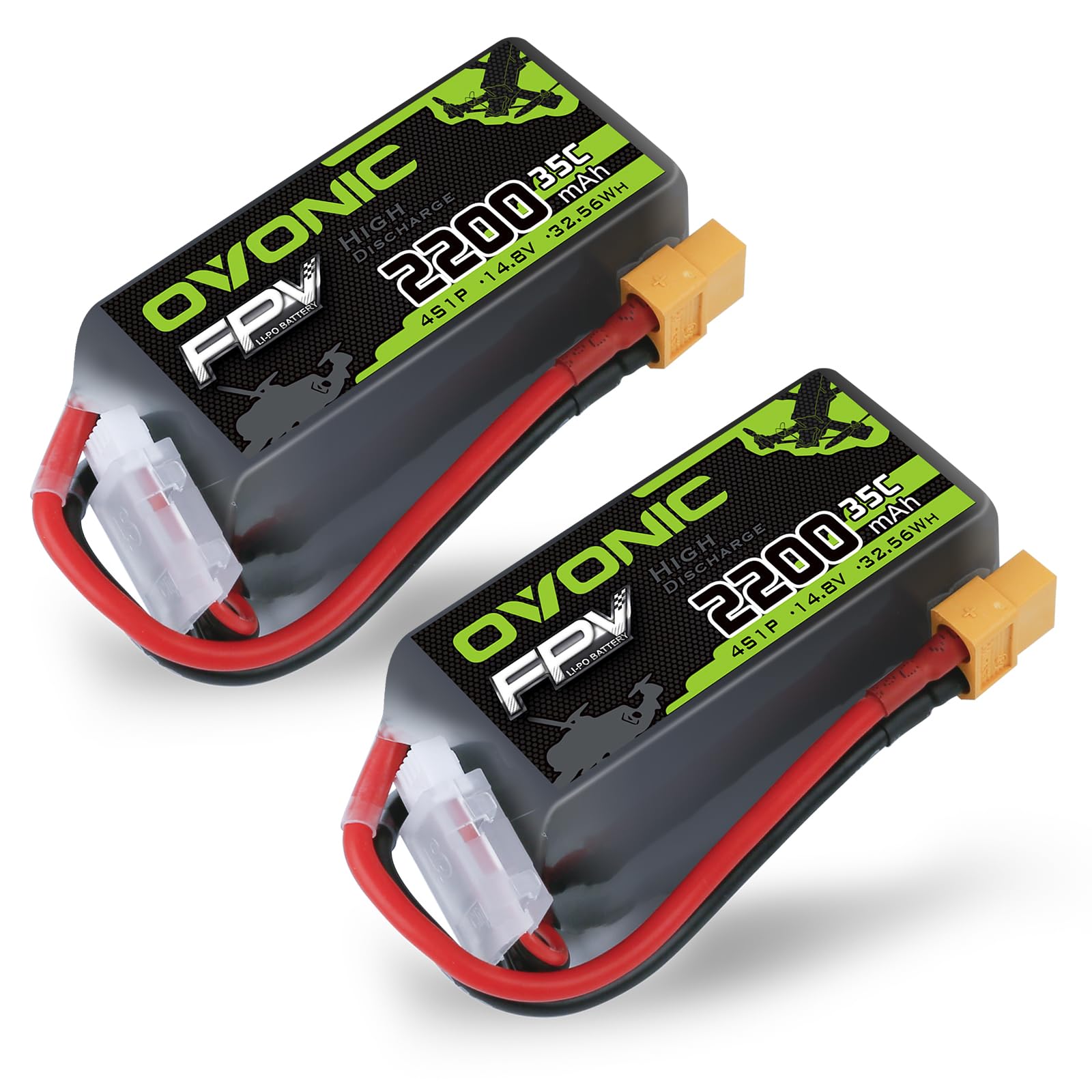 OVONIC Batteria LiPo 4S, 2200 mAh, 35C, 14,8 V, con spina XT60, per aereo Heli FPV RC Car RC (2 pezzi)