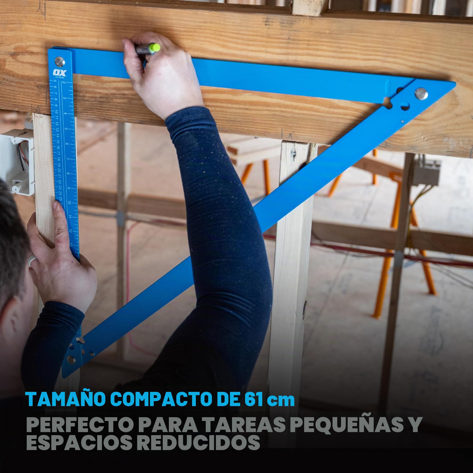 OX Pro - Escuadra plegable de aluminio de 600 mm, para carpinteros, con funda de transporte