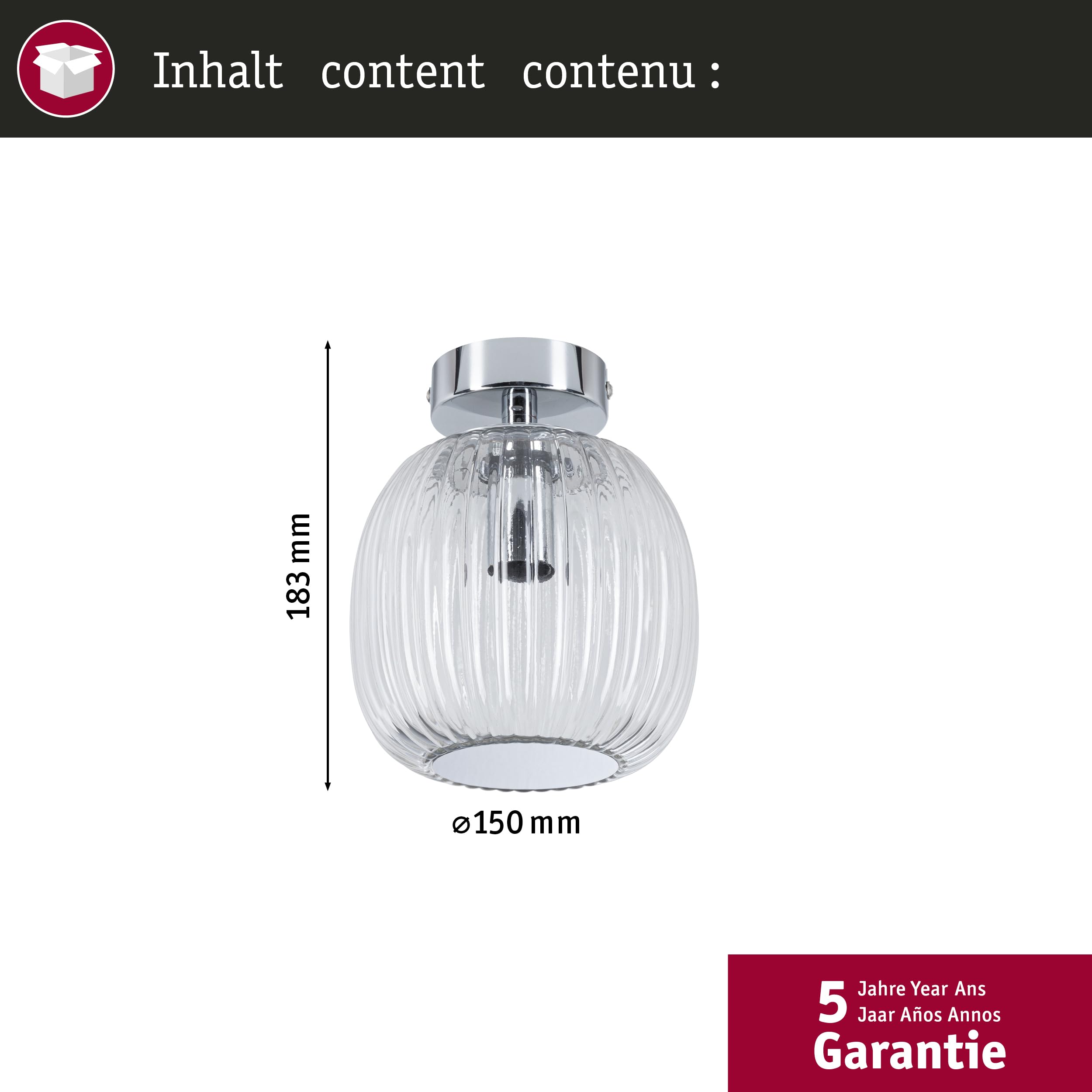 Paulmann 71141 Selection Bathroom plafonnier Ruya IP44 E14 230V max. 20W Verre, Chrome applique/plafonnier, éclair. salle de bain - lum. sans ampoule