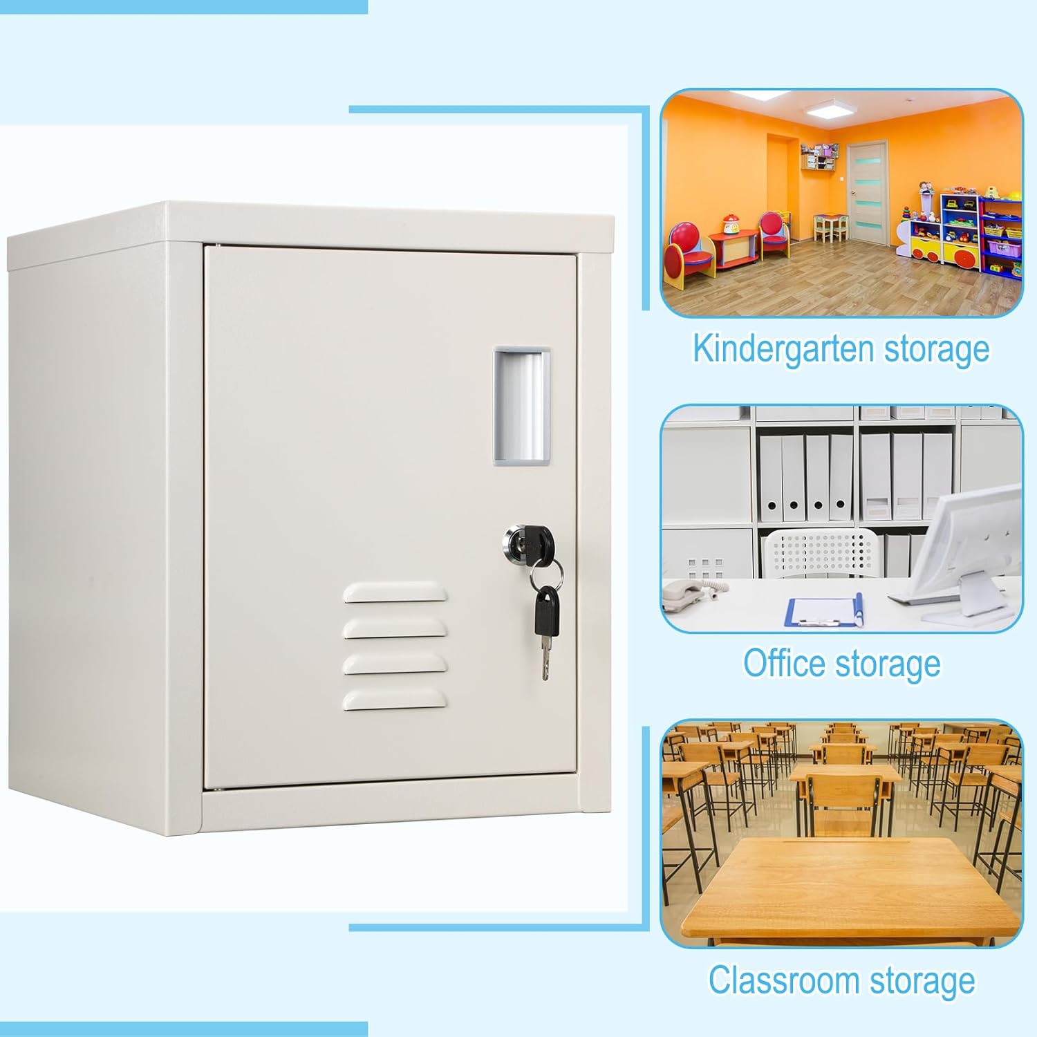 Suzile Lockable Storage Cabinet Metal Lockable Steel Storage Cabinet Organizer Lockers for Employees Vertical Metal Cabinets End Side Table Steel Bedside with Shelf(White)