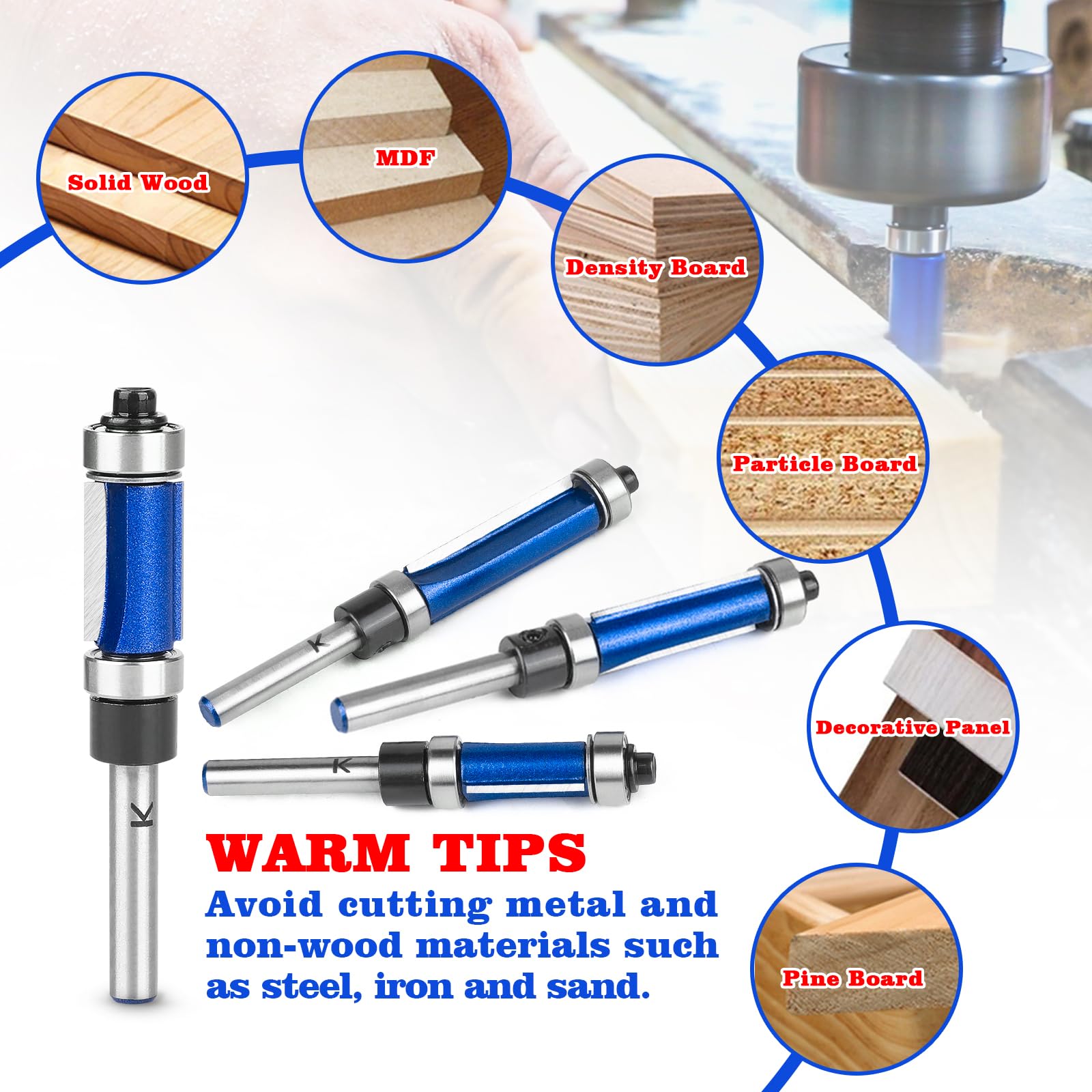 Carbide Router Bits Set - Trim & Flush Edge -3