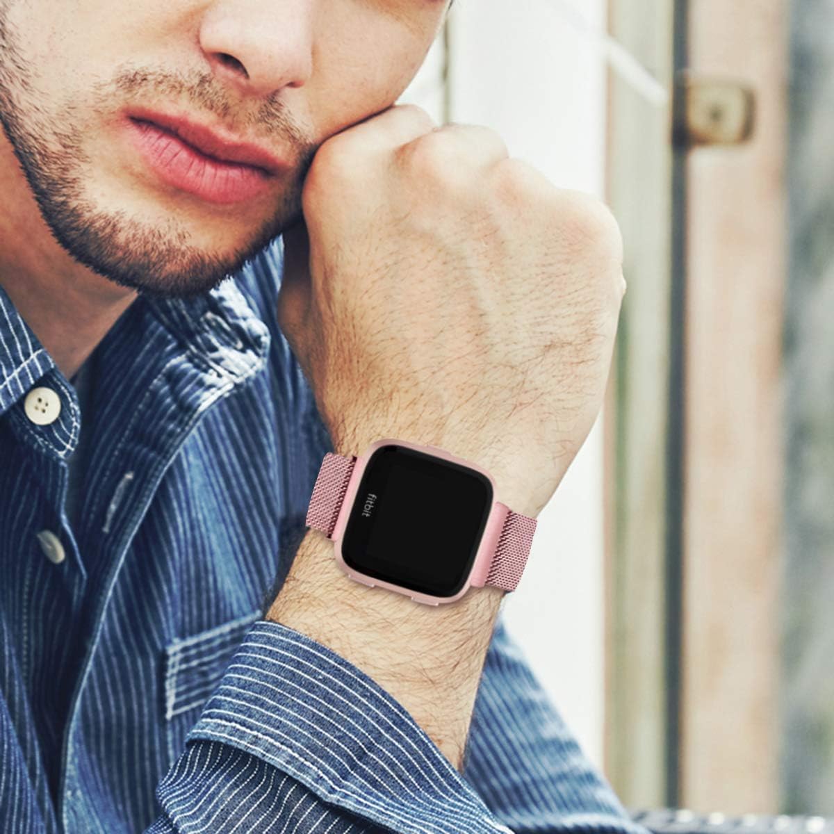 ZXCASD Band Compatible for Versa/Versa 2 Bands, Top Metal Band Replacement Wristband Strap for Versa/Versa 2 /Versa Lite/Versa SE Fitness Smart Watch (Rose pink) : Electronics