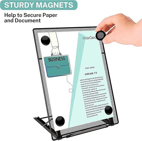 Miniatura 4 de MaxGear Soporte para documentos de escritorio para escribir, soporte de papel para escritorio con 4 hebillas magnéticas, soporte de malla metálica