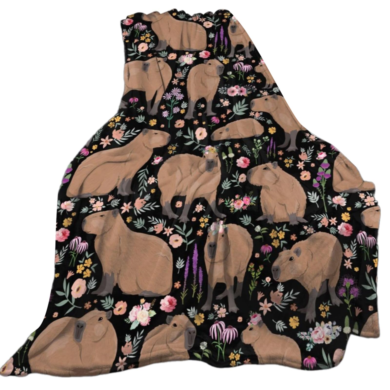 Nucelit Capybaras Print Flannel Blanket Soft Adult Bed Covers Warm Fleece Bed Throw Bedspread for Sofa Capybaras Print Blanket