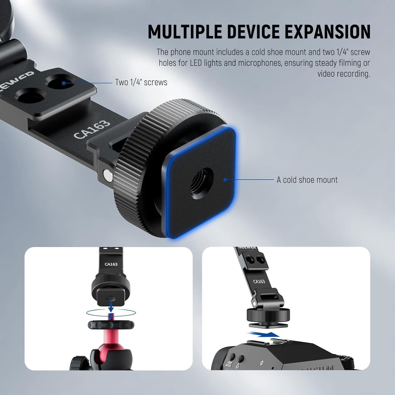 NEEWER Magnetic Tripod Phone Mount Cold Shoe Adapter, Aluminum Compact Lightweight Portable Phone Holder Attachment for Camera, Compatible with MagSafe iPhone Samsung Android Video Recording, CA163