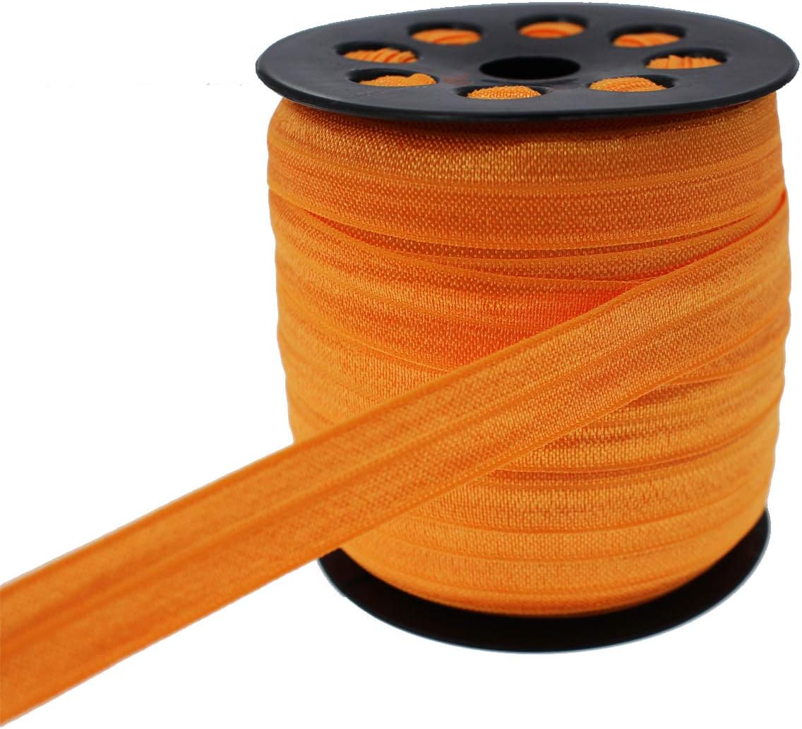 JESEP Orange Fold Over Elastic 5/8 inch 15mm Elastic Bands for Sewing 40 Yards Wide Elastic Headbands Stretchy Ribbon for Crafts-Elastic Straps Trim for Girls Hair Ties-Bow-DIY Projects-Clothes