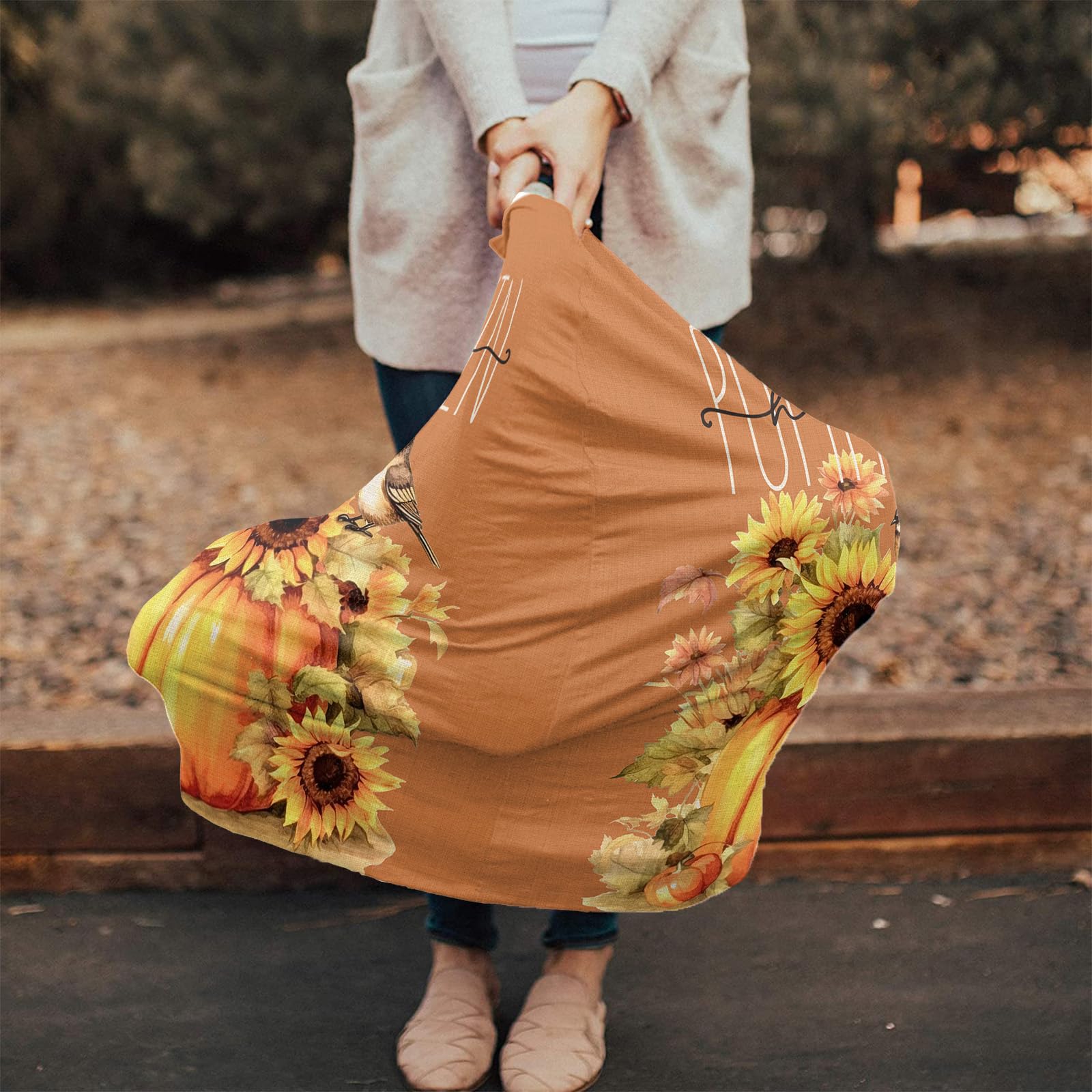 Nursing Cover for Breastfeeding Scarf, Pumpkin Sunflower Bird Thanksgiving Baby Car Covers Super Soft Multi Use for Canopy Shopping Cart Cover Blanket Stroller Cover