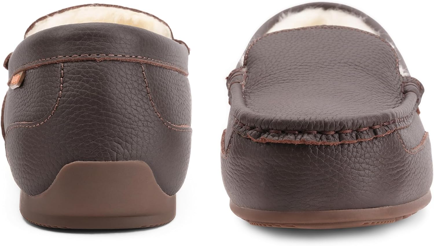 Parfeying Men's Indoor Outdoor Sheepskin Moccasins Slippers Memory Foam Driving Style Shoes - Image 4