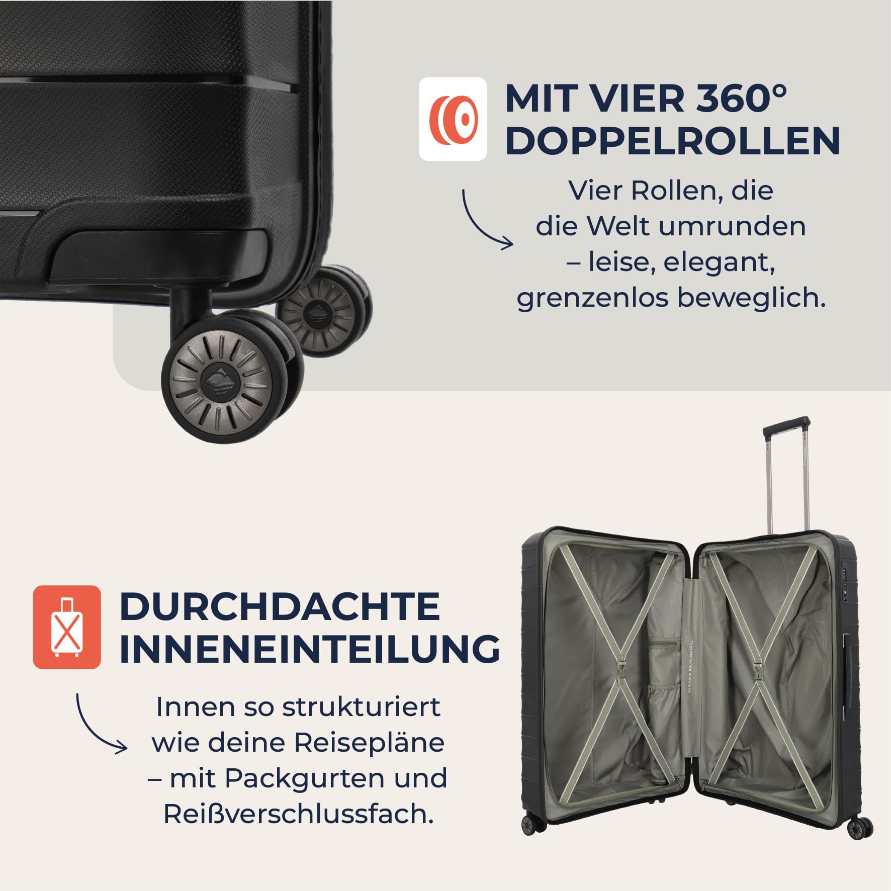 Travelite Koffer groß, MOOBY L, Kratzfeste Hartschale, mit recyceltem Material, 77 cm, 106 l, 3,7 kg, mit 4 leichtläufigen Doppelrollen & TSA-Schloss – robuster Reisekoffer für Lange Reisen