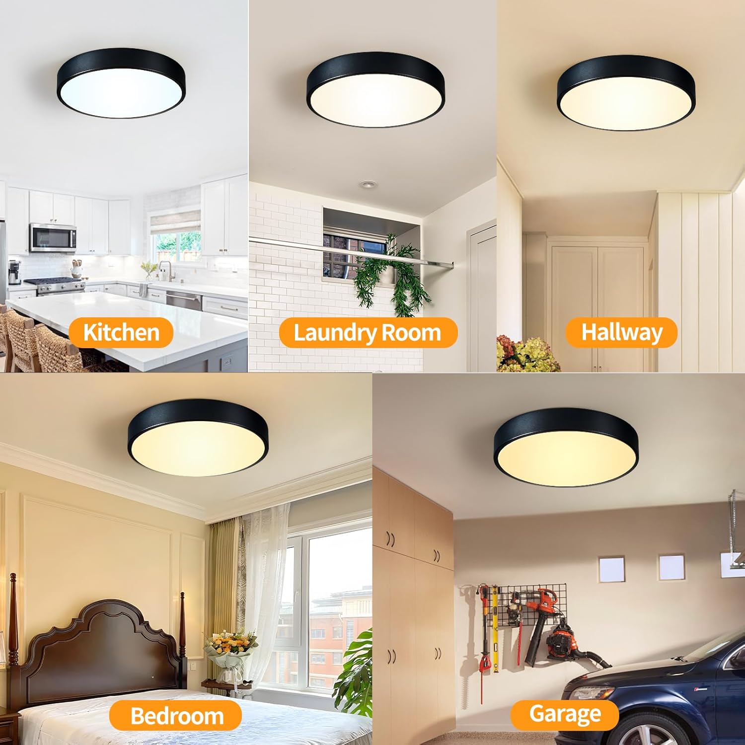 Black Flush Mount Ceiling Light 12 inch LED Dimmable Ceiling Lamp 24W 5CCT(2700K-5000K) Modern Close to Ceiling Light Fixture for Bedroom Foyer Kitchen Entryway Closet Hallway