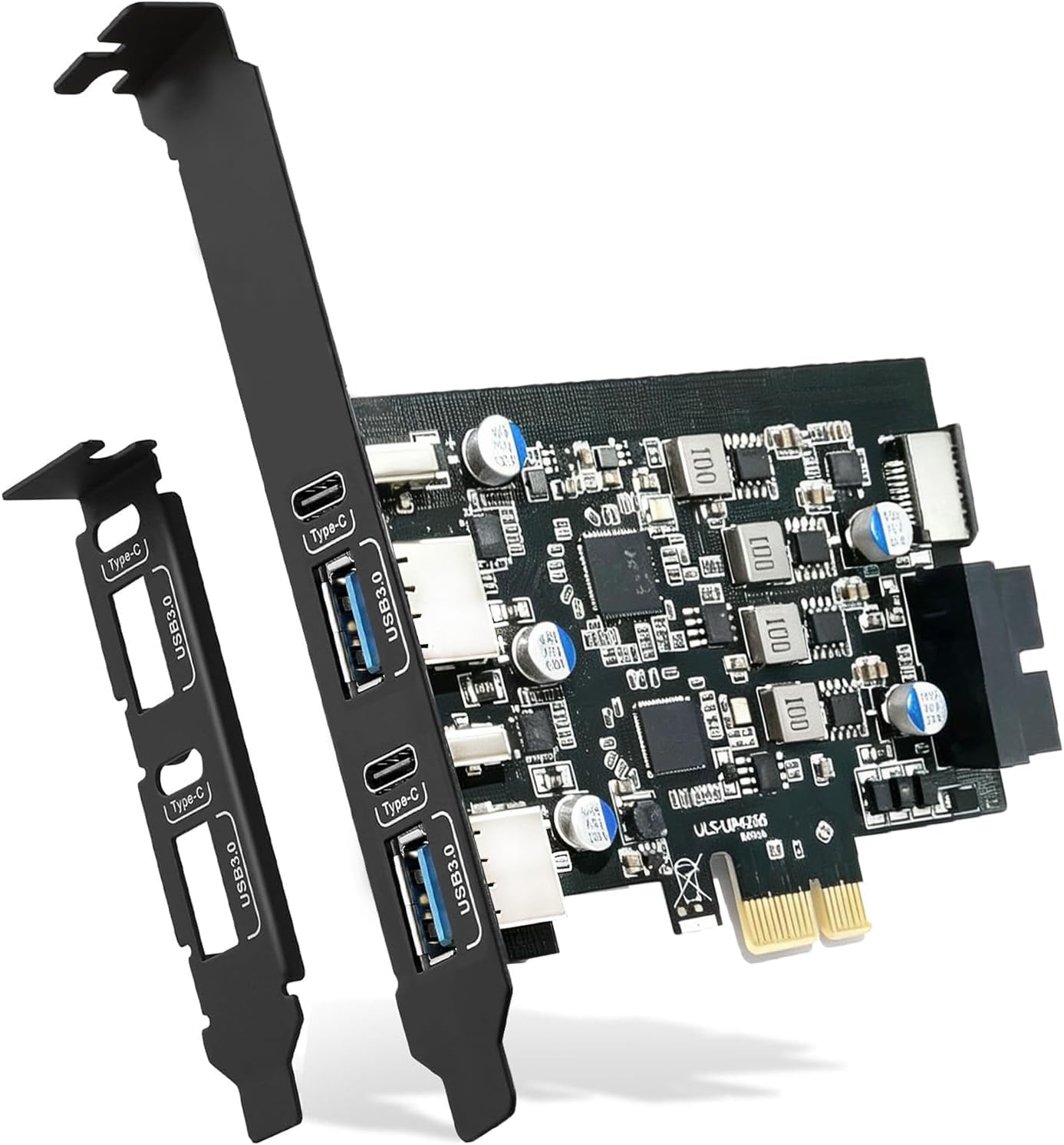6-Ports USB 3.2 PCIe Card to Type C(2),USB Type-A（2） Expansion Card with Internal 19 Pin Connector/Type E（A-Key） Front Panel Adapter, Includes Low-Profile Bracket