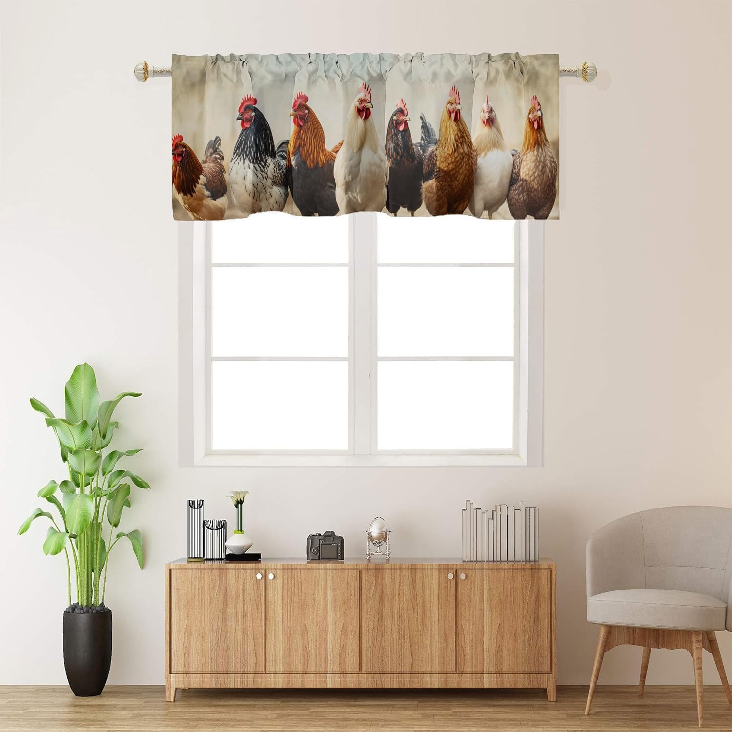 Rooster Rod Pocket Valances for Kitchen American Western Farm Animals Rod Pocket Valance Curtains for Living Room Kitchen Cafe Bathroom 54 X 18 Inch, 2 Panel