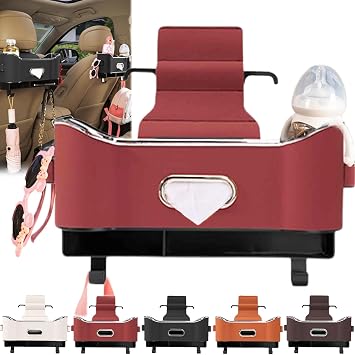 Car Seat Storage Box, Multifunctional Car Seat Back Storage Box, 5 in 1 Universal Car Tissue Organizer Back Seat with 2 Drink Cup Holder Red