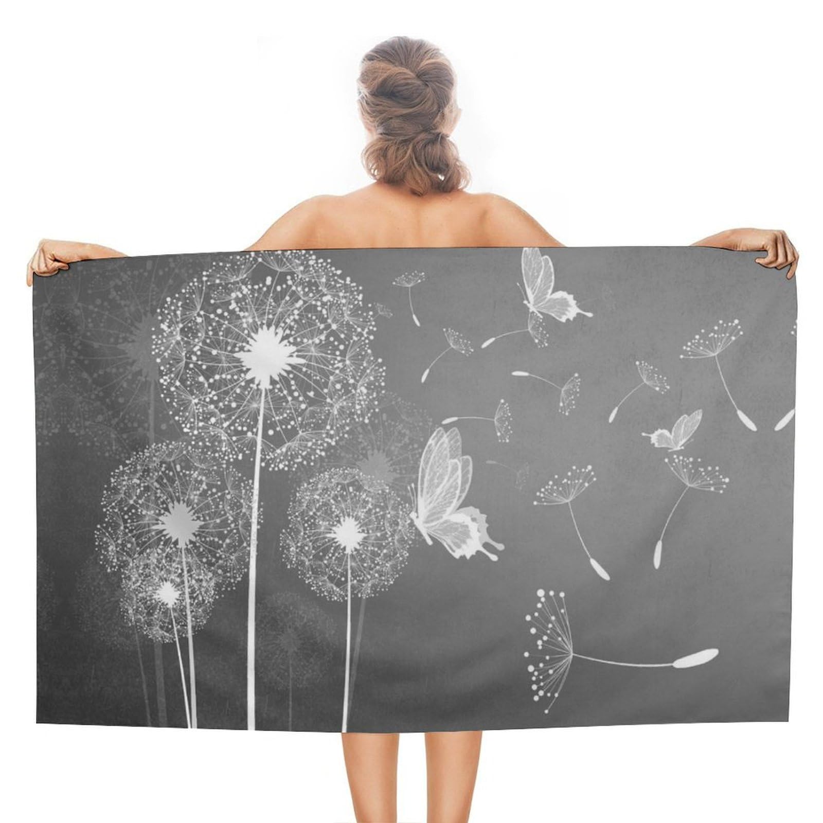 LEDFCVSU Beach Towel, White Butterfly And Dandelion Bath Towel, Absorbent Towel for Swimming, Sports, Travel