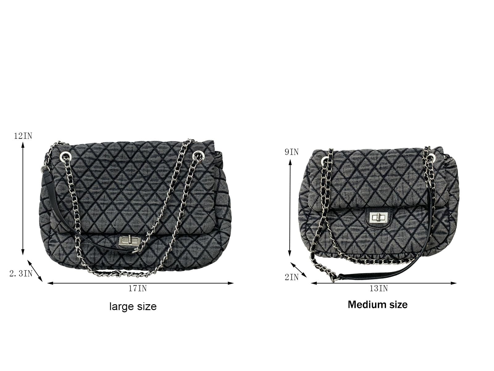 Borsa da donna grigia casual con motivo a scacchi di diamanti denim retrò moda monospalla
