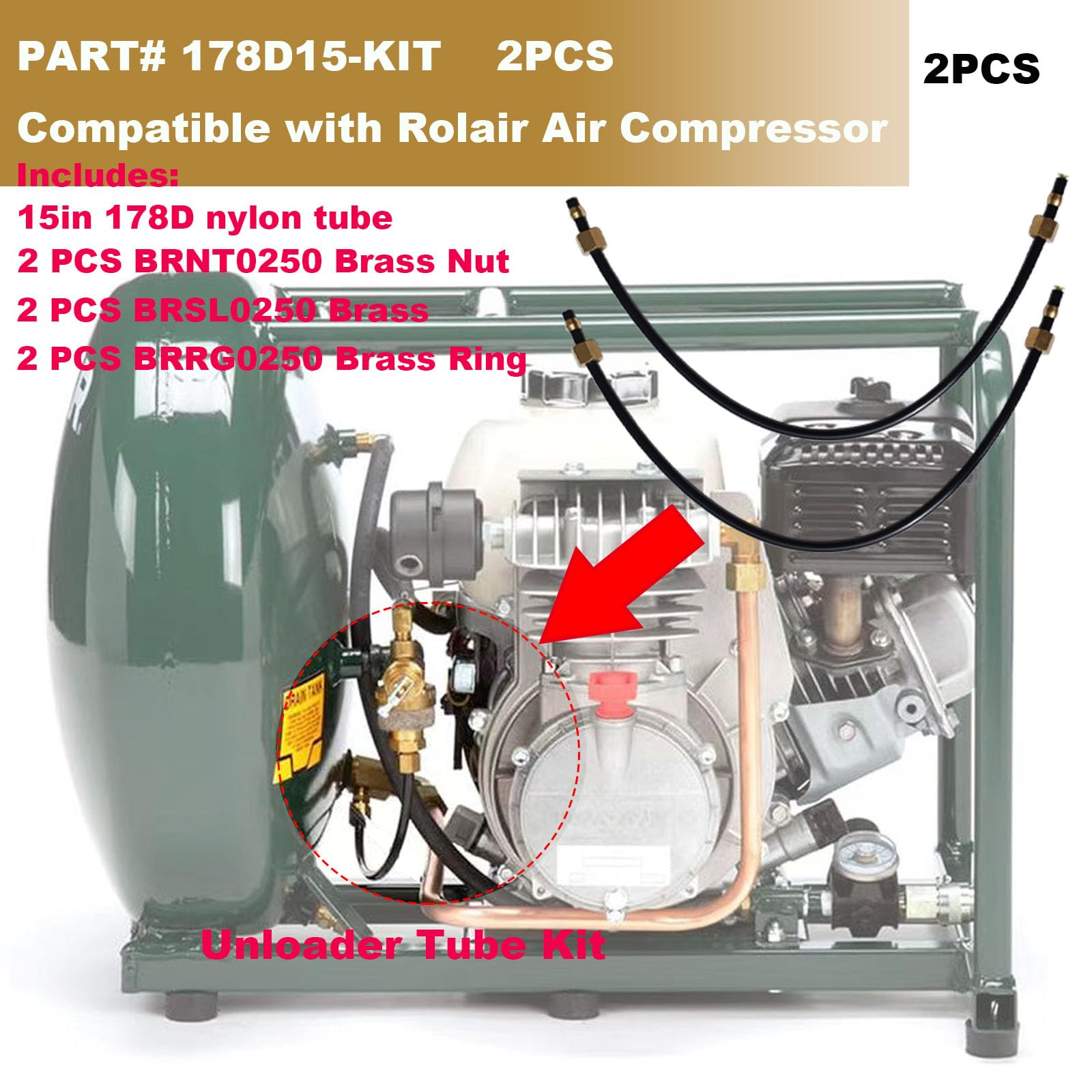 Air Compressor Unloader Tube Kit - 2PCS 178D15 -2
