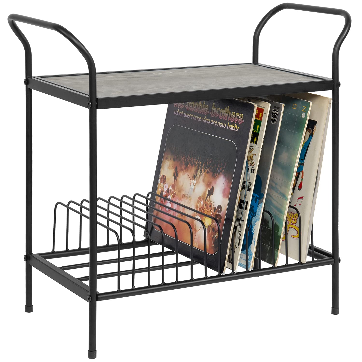 Buy MyGift Black Metal Record Player Stand with Vintage Gray Wood Top