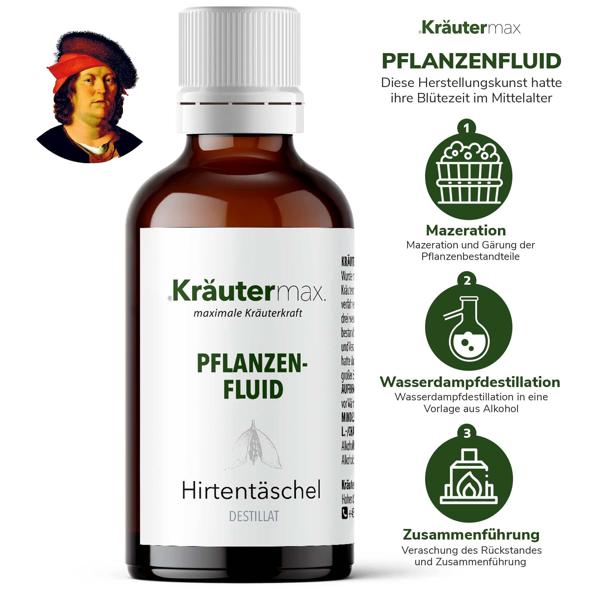 Kräutermax Hirtentäschel Tropfen 1 x 50 ml, Pflanzen Fluid Destillat nach Paracelsus, ideale Ergänzung zu Tee, Extrakt flüssig, Tinktur, Kapseln, Tabletten - Vegan Hirtentäschelkraut