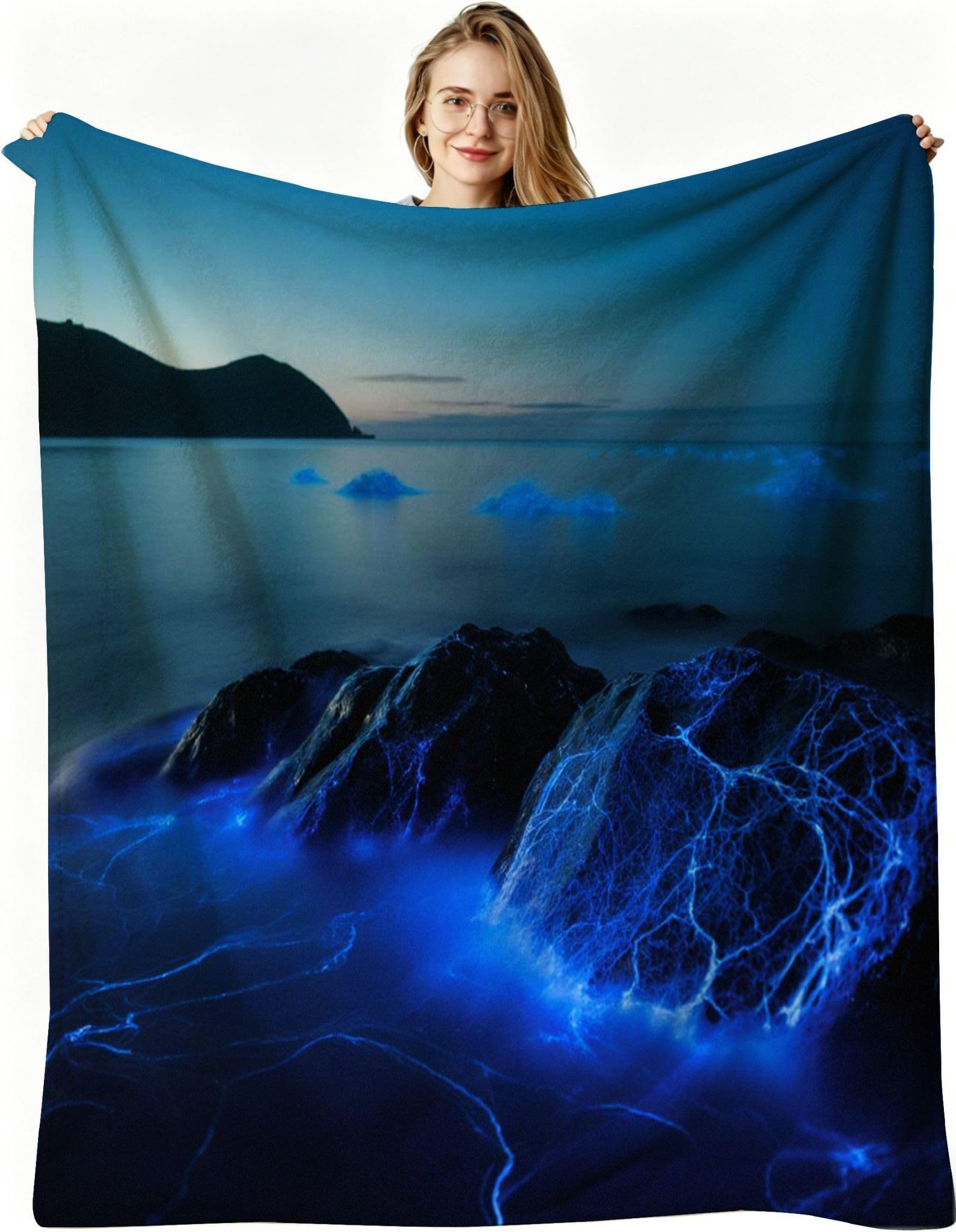 Couverture lit 1 personnes en microfibre flanelle 3D récif bleu AW674