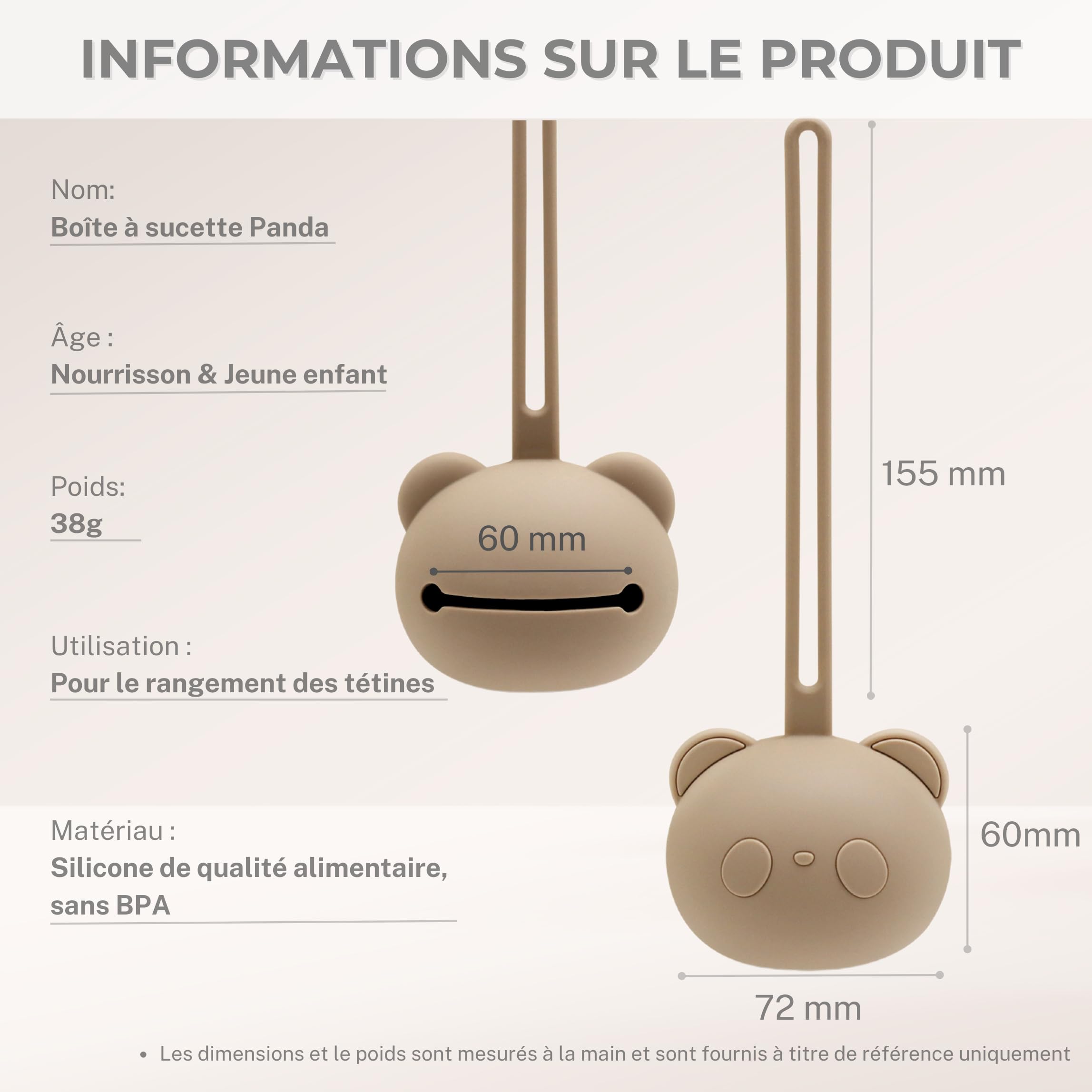 CAJA Boîte à sucette en silicone sans BPA lot de 2 rangement hygiénique pour bébés et jeunes enfants design panda accessoire bébé pratique idée cadeau naissance trousse de maternité