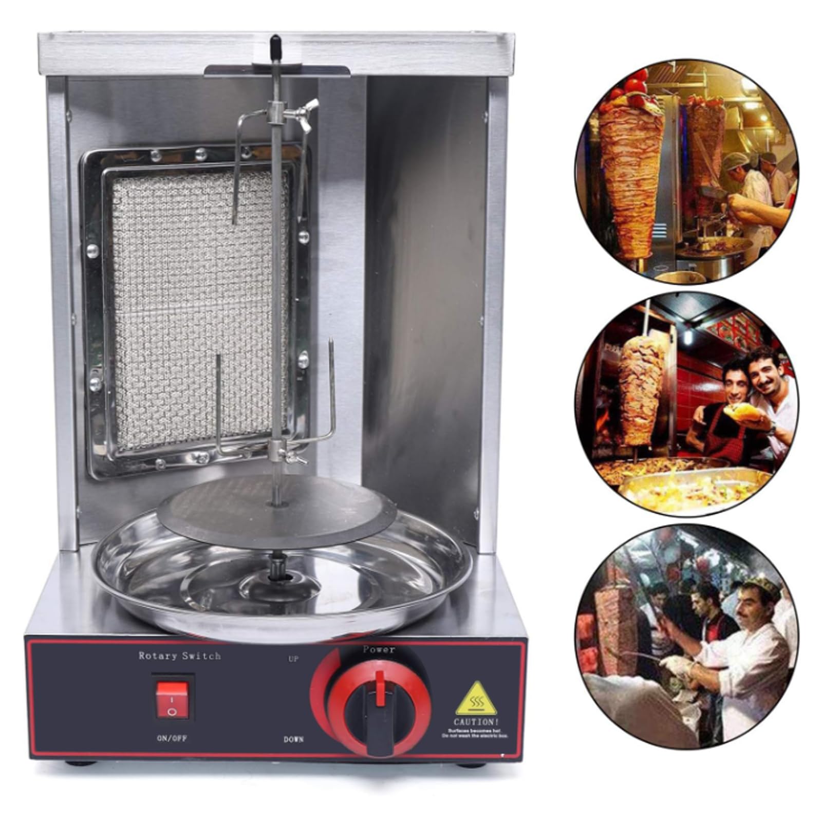 Pequeña máquina de parrilla de gas/GLP shawarma, rotación automática de 360°, altura ajustable, calentamiento rápido y uniforme, capacidad 3 kg/hora, asador de pollo doméstico
