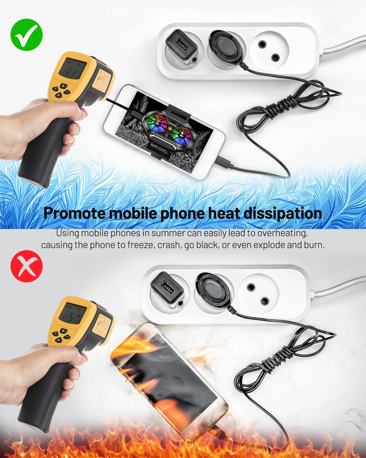 Dispositivo di raffreddamento per smartphone, gaming e live streaming, display temperatura LED, 3 velocità ventilazione, compatibile da 4,5 a 7 pollici