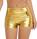 Gatielzana Women's Metallic Rave Booty Shorts Shiny High Waisted Bottoms for Dance Festival