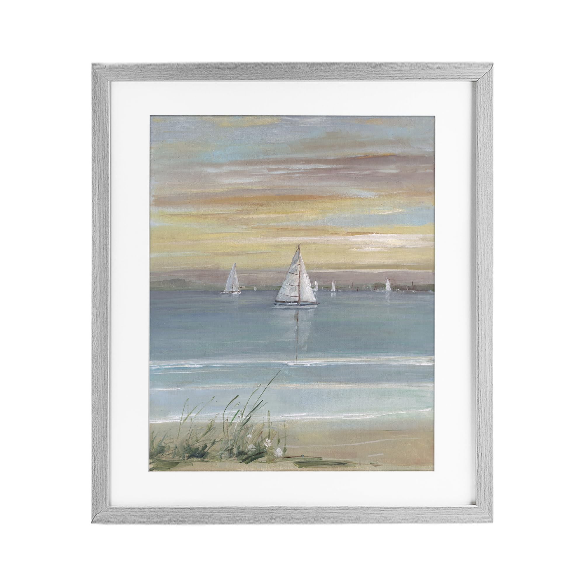 'Coastal Sailboats At Twilight'| Framed Print Under Glass