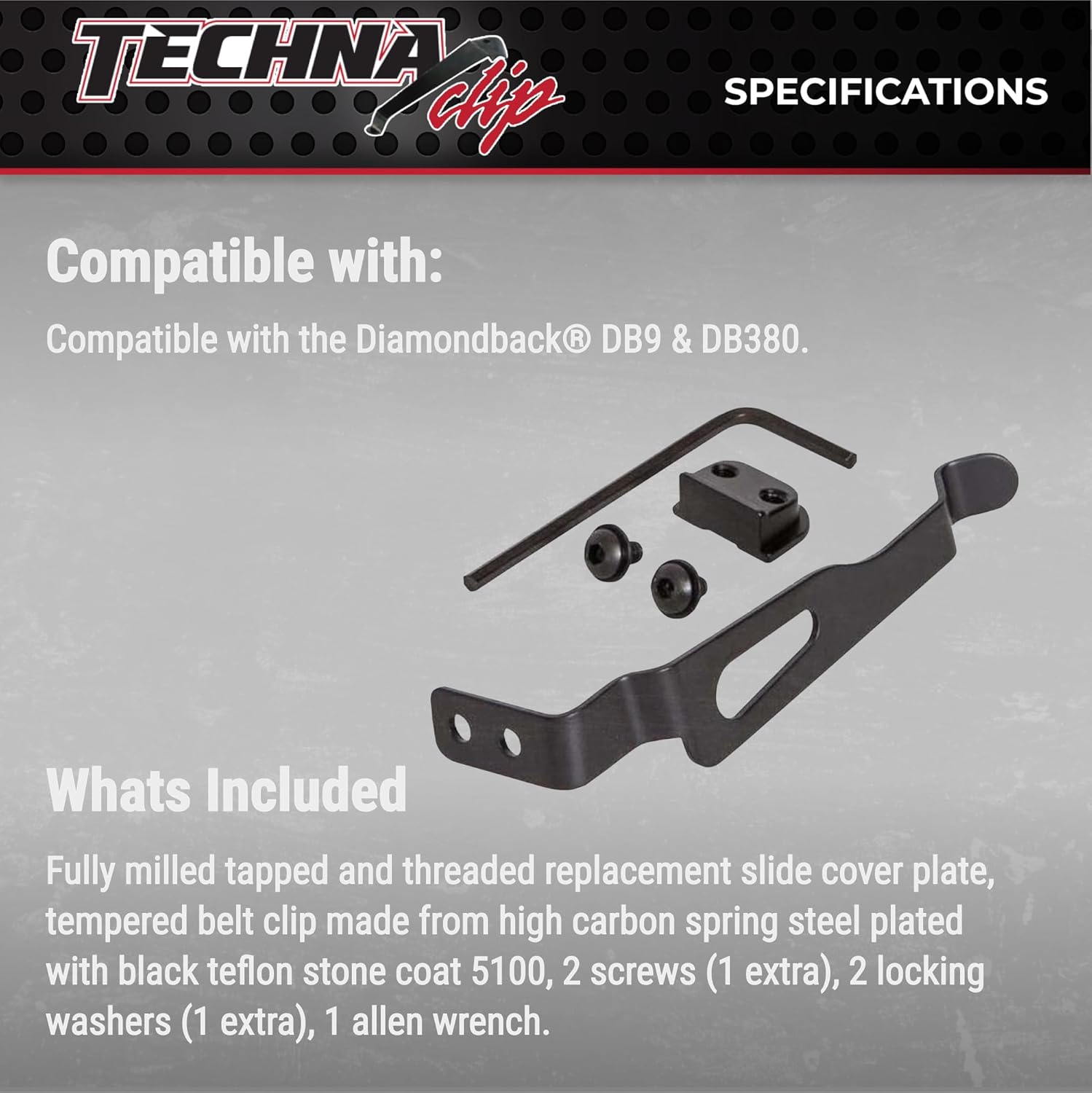 Techna Clip Concealment System for Diamondback DB380/DB9 .380 & 9mm Pistols - Durable High-Carbon Spring Steel Gun Clip w/Teflon Coat 1500 - Right Side, Easy-to-Install Gun Holster Clip (Black)