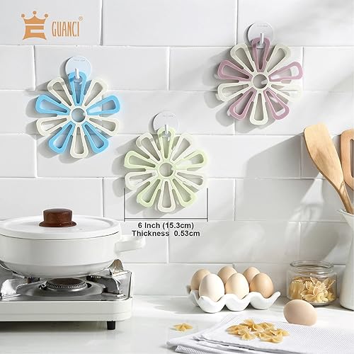 Miniatura 3 de Silicone Trivet Mat Set of 3, GUANCI Hot Pot Holder Hot Pads for Table & Countertop Set Non-Slip & Heat Resistant Modern Kitchen Hot Pads for Pots &