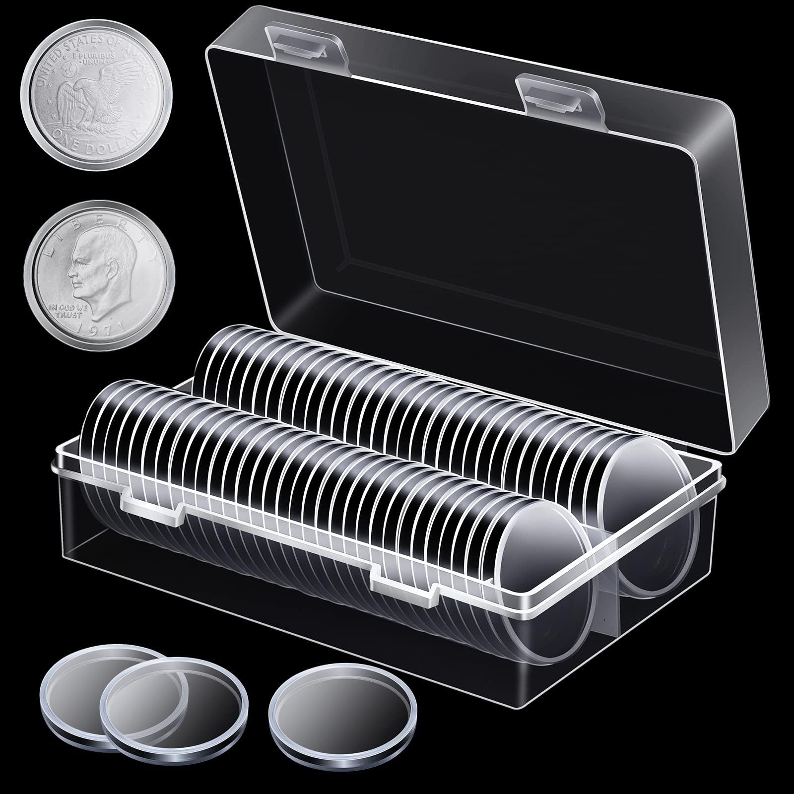 48 Pieces 38 mm Silver Dollar Case Round Coin Capsules