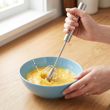Stainless Steel Egg Whisk – Hand Push Whisk Blender for Effortless Whisking, Beating, and Stirring – Perfect Milk Frother and Rotating Push Mixer Stirrer