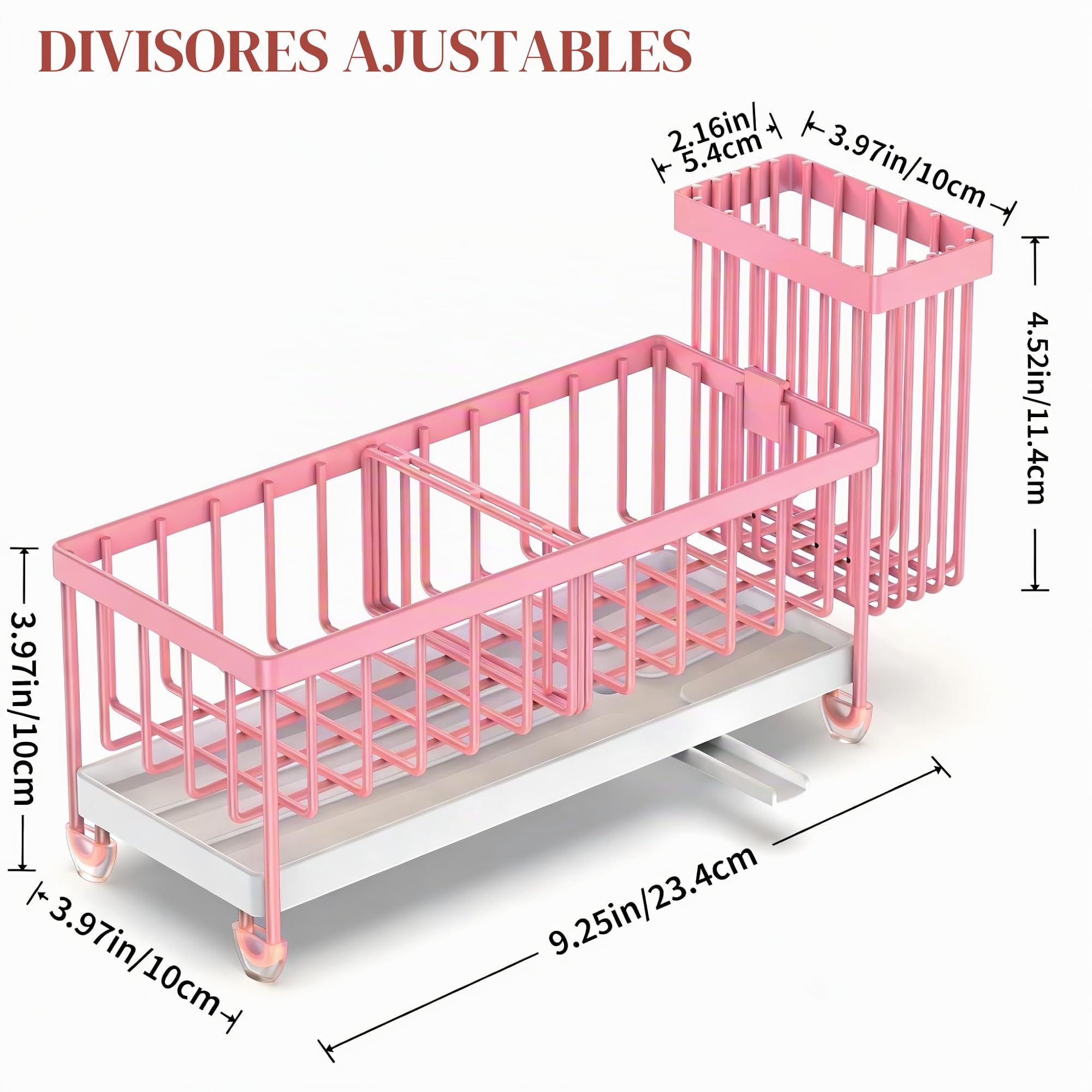 Cisily Soporte de Esponja Rosa para Fregadero de Cocina, Organizador de Fregadero con Soporte Alto para cepillos, encimera de Cocina, Acero Inoxidable 304, dispensador de jabón, organizadores de