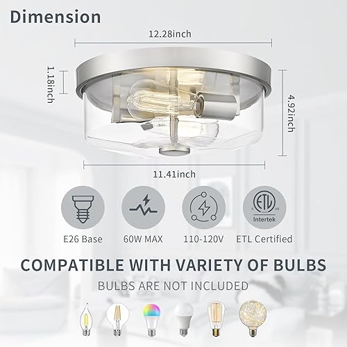 Miniatura 2 de Lámparas de techo industriales de montaje empotrado, 2 luces con vidrio sembrado, iluminación de techo para interiores y exteriores, para porche,