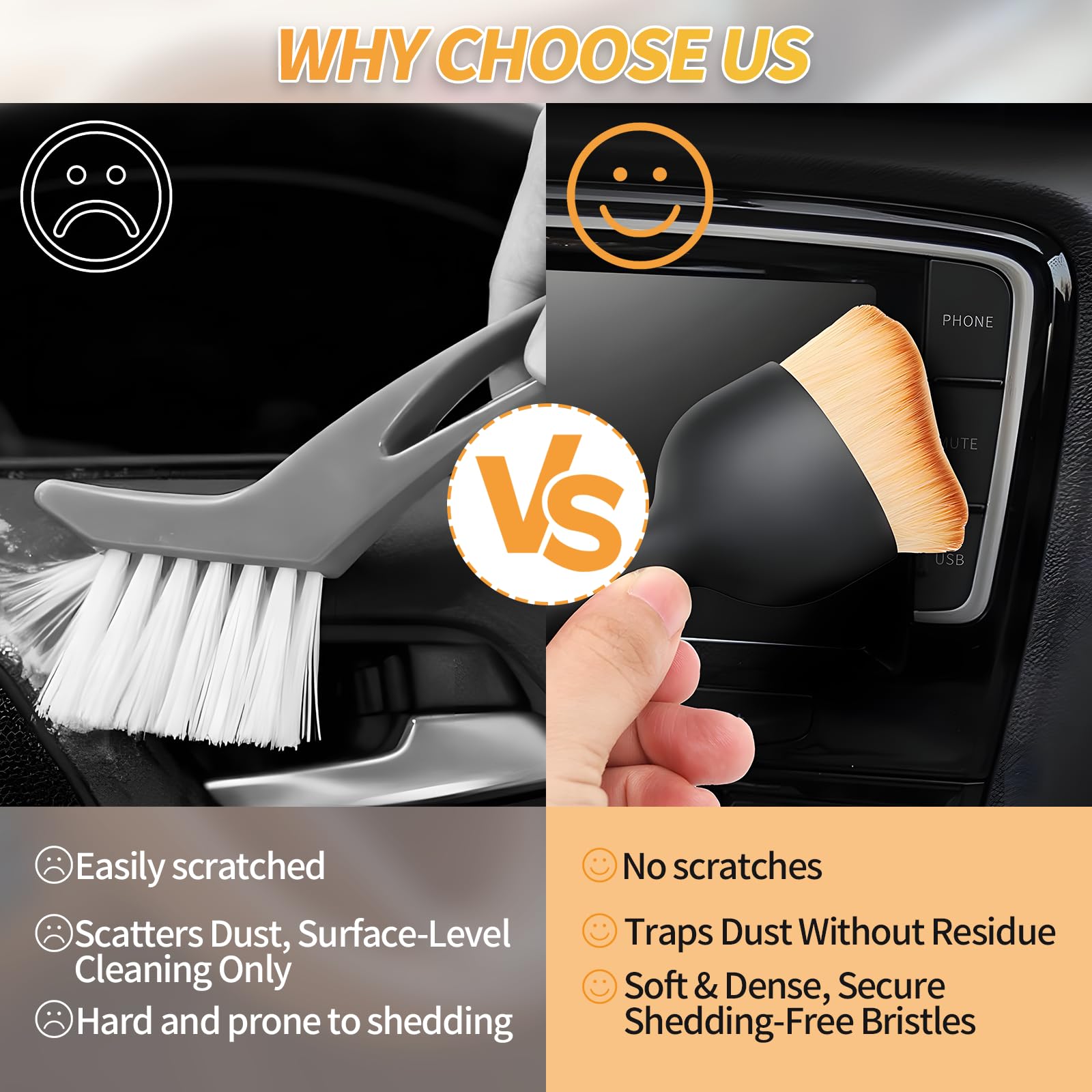 2 cepillos de polvo para interior de coche, cerdas de microfibra suave, cepillo de limpieza para detalles de coche, herramienta de limpieza interior para rejillas de ventilación de coche, tableros de