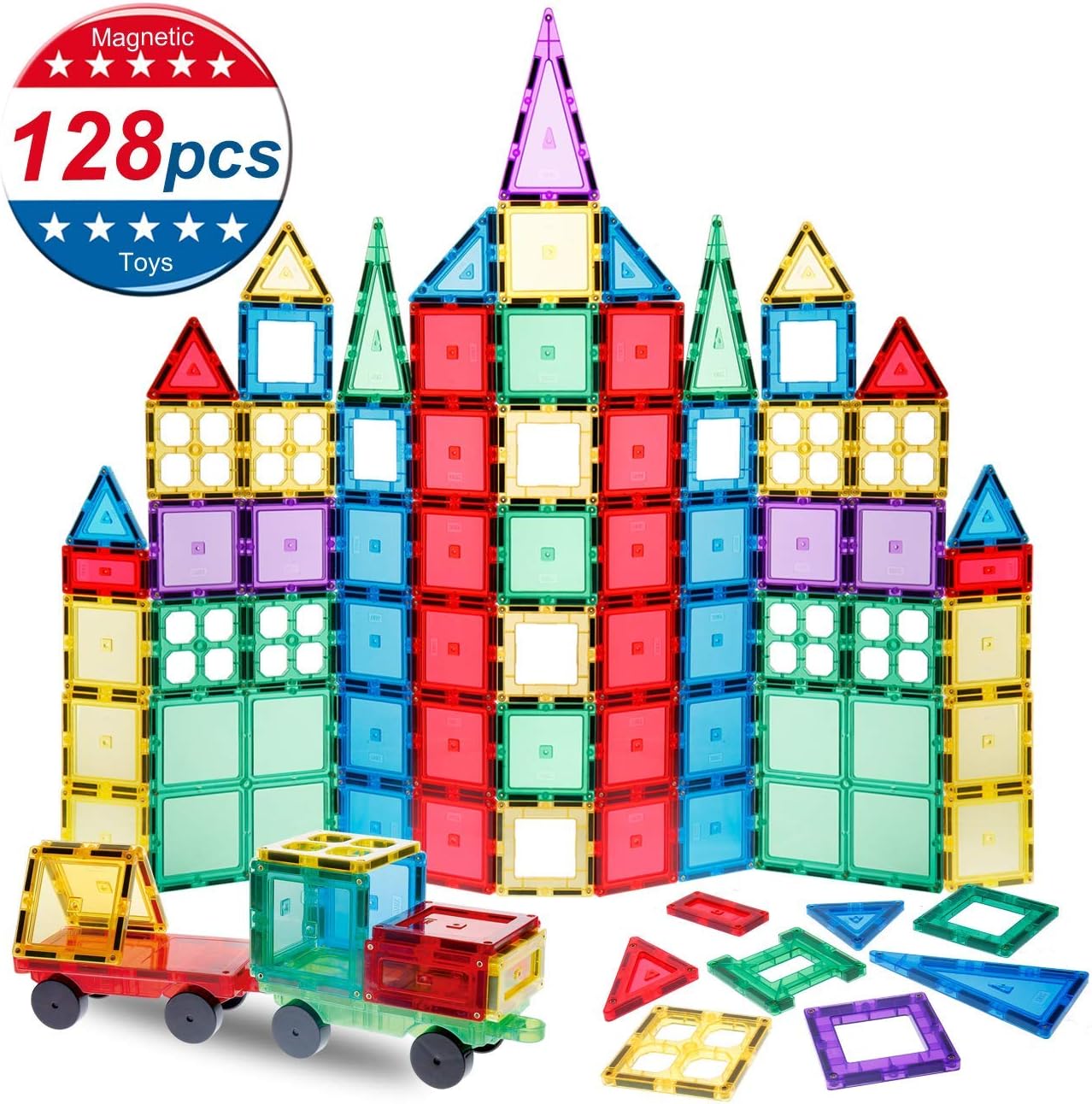 Magnet Building Tiles 120 Pcs Magnetic Building Tiles ,3D Magnet Blocks Set with 2 Wheels, Magnetic Toys for Kids Children Toddlers