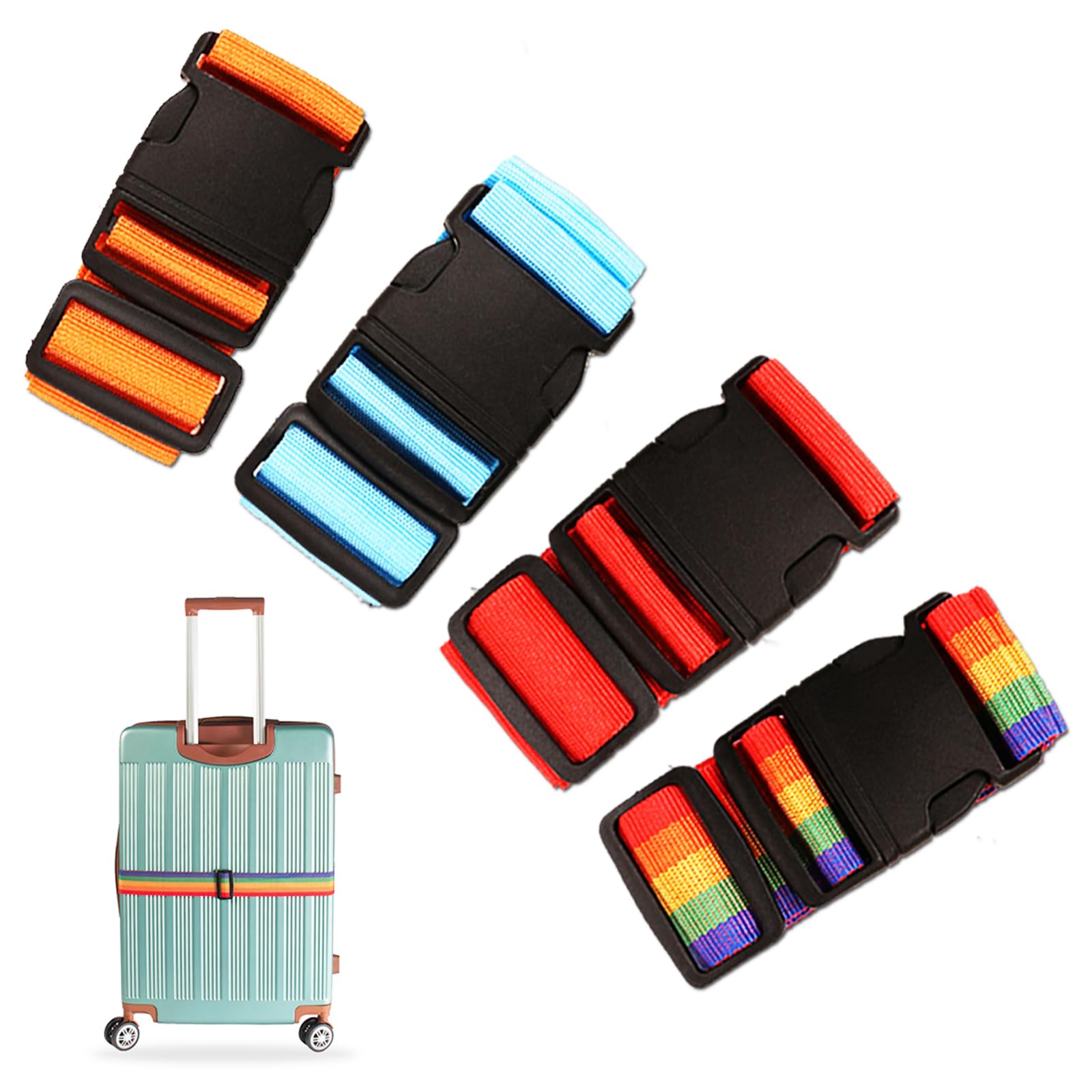 NASHRIO adjustable Suitcase Belts Travel Bag Attachment Accessories - 4-Pack Luggage Straps Set for Suitcases, Nylon Strap with Buckles, Ideal for Suitcase Luggage, Travel Accessories