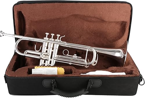 Miniatura 13 de EASTROCK Bb Trumpet Juego de trompeta estándar con estuche de transporte, guantes, boquilla 7C, kit de limpieza, varilla de afinación, níquel negro