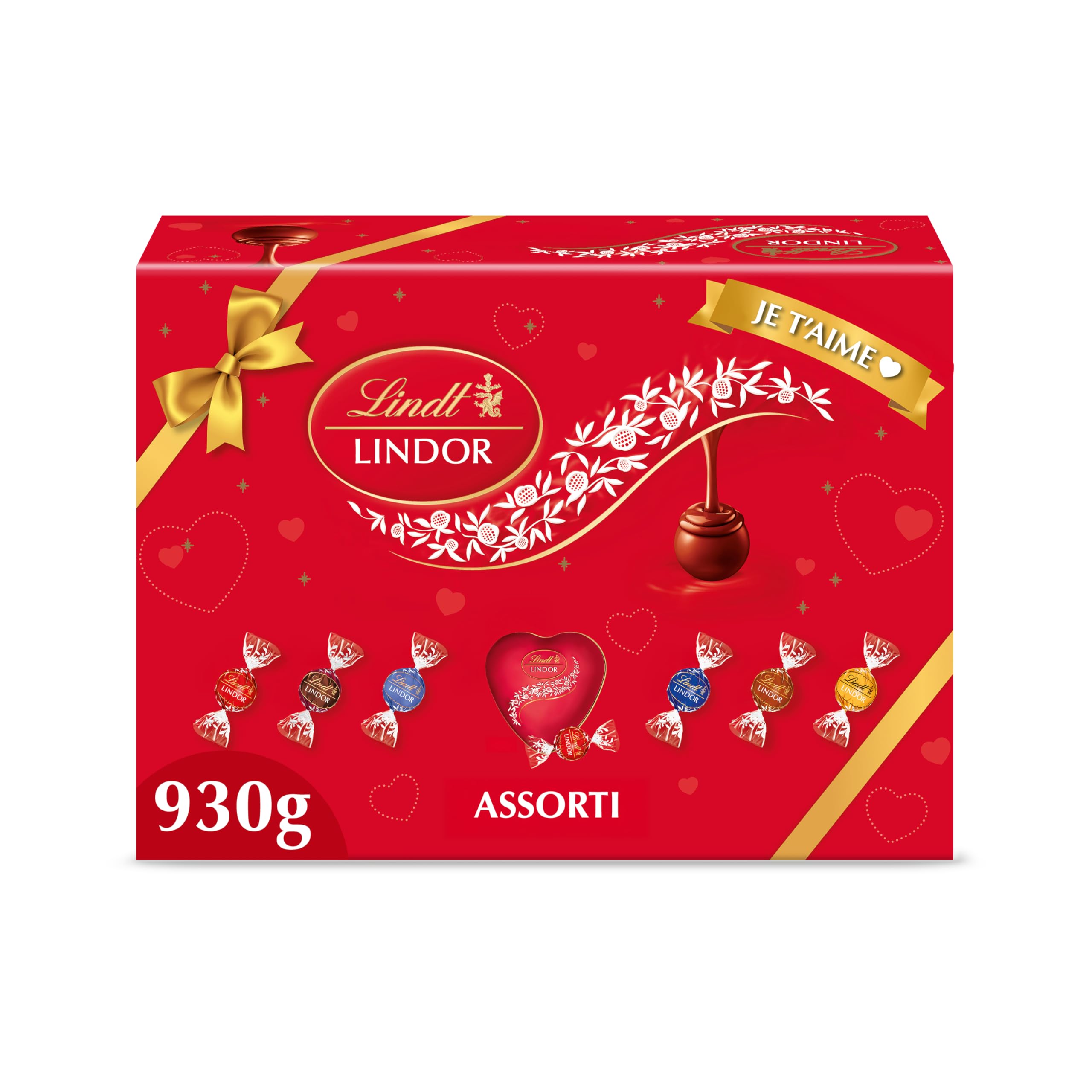 Lindt Boîte LINDOR Édition Saint-Valentin Assortiment Lait Noir 45% Blanc 930g