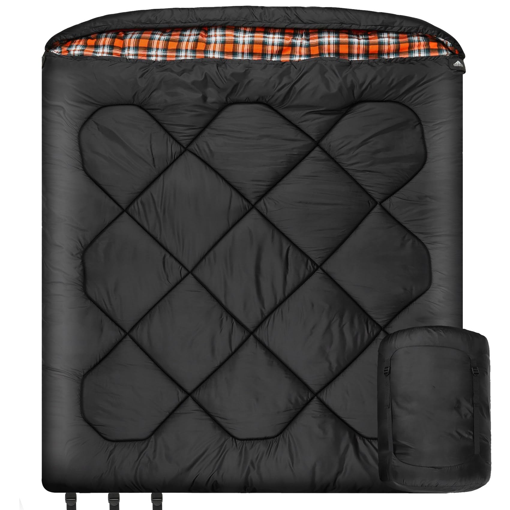 Sac de couchage d'hiver double large avec doublure en flanelle 100 % coton, chaud et imperméable pour 2 personnes, pour le camping, la pêche ou la chasse par temps froid