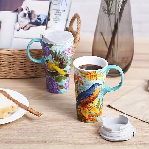 Miniatura 4 de TZSSP Taza de cerámica Café Porcelana Latte Taza de té 17oz. Pájaro colibrí