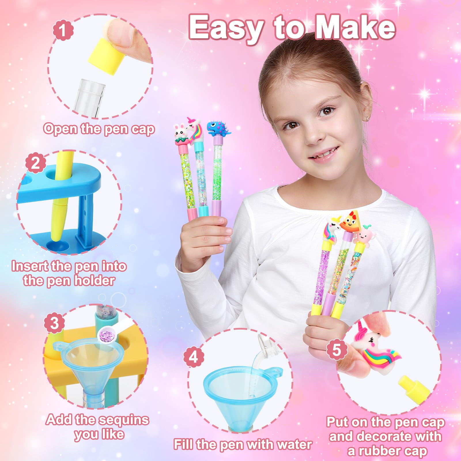 SKAMORI Make Your Own Pens Set Children with 100+ Accessories, 20 Pieces My Pens Studio for Craft Set Children's Birthday - Image 4