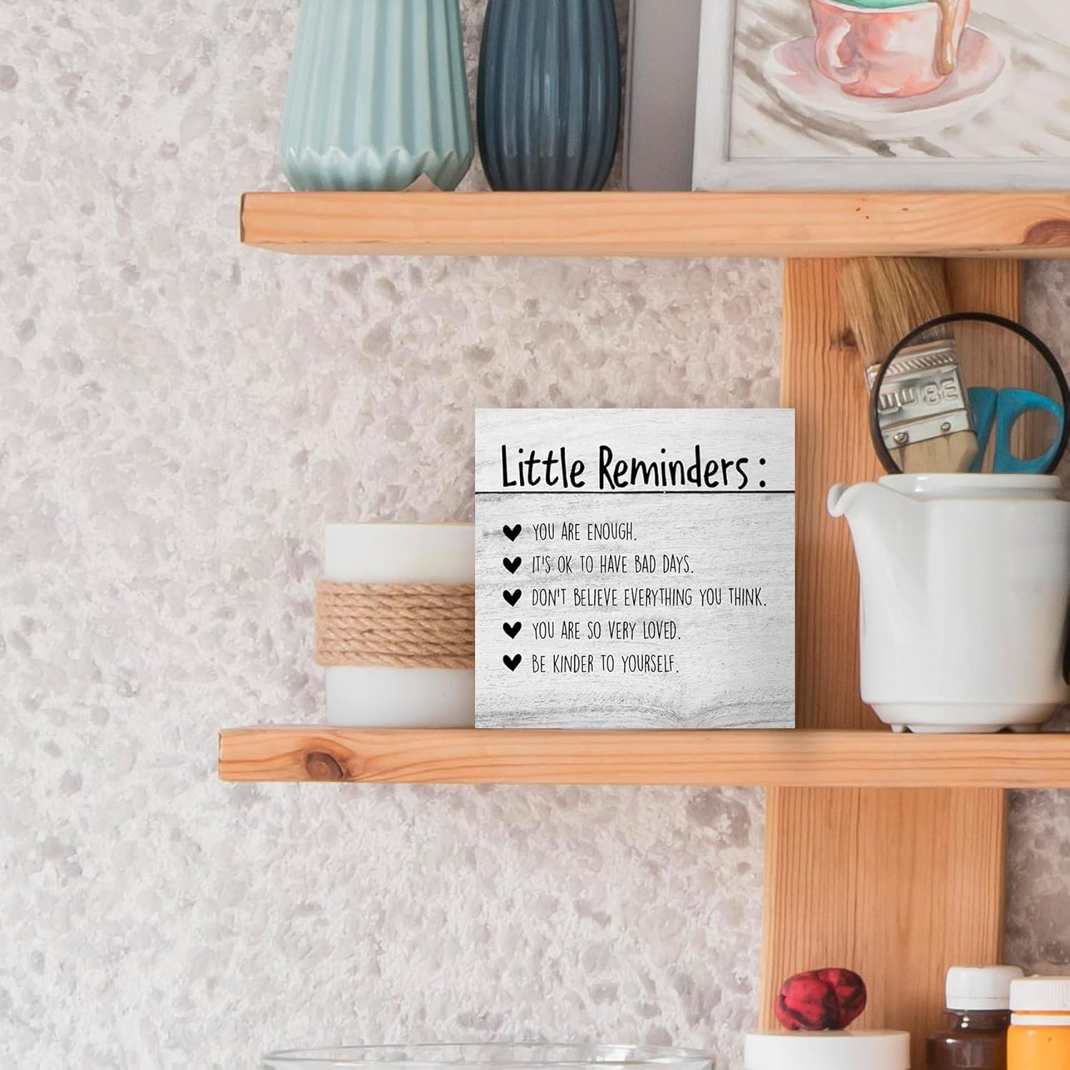 Inspirational You Are Enough Wood Box Sign Desk Decor, Mental Health Wood Box Sign Desk Decor Motivational Wooden Block Decorations for Home Office Dorm Room Wall Tabletop Shelf - Image 5