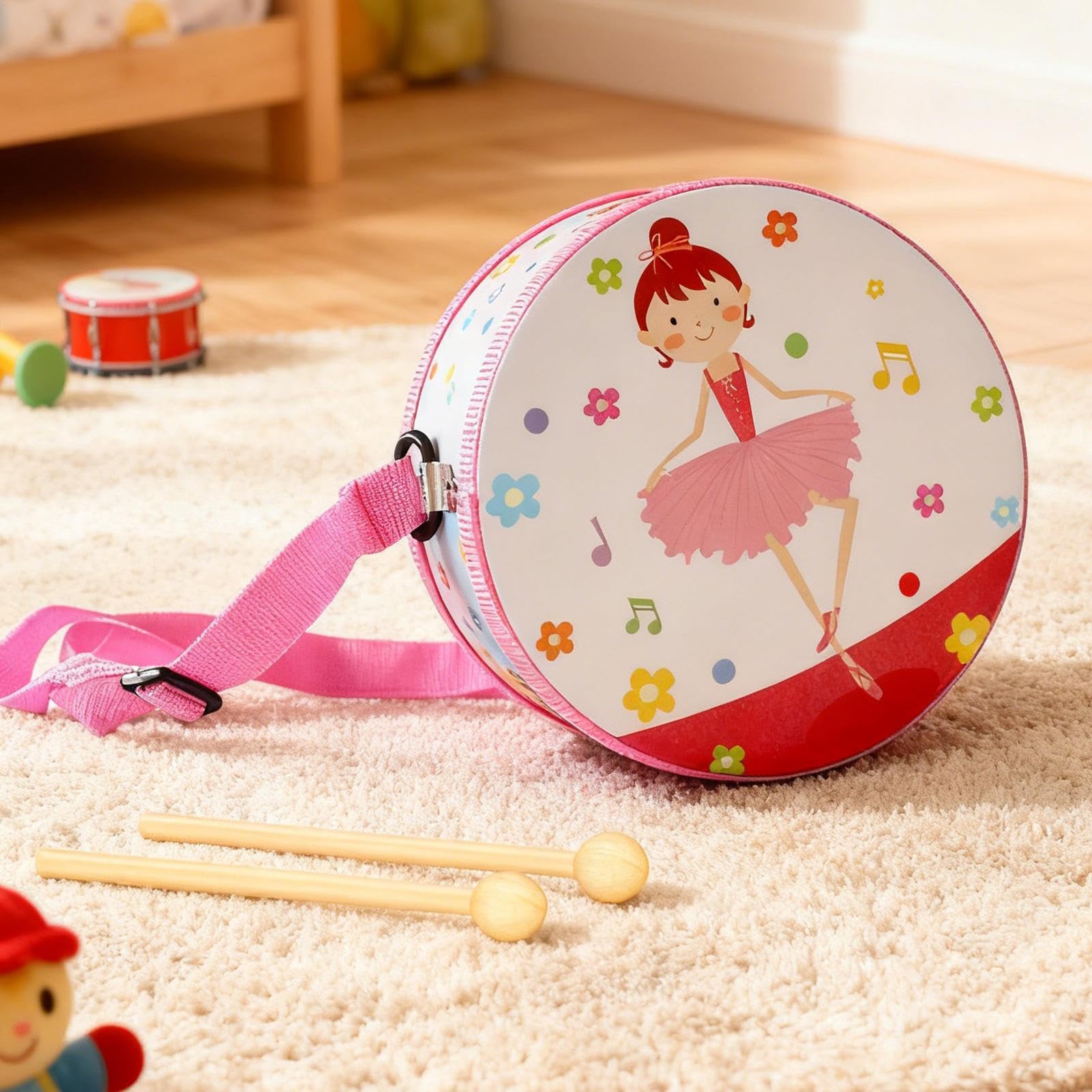 Kids' Musical Instrument, 5.9Inch Kids Drum, Wooden Musical Toys, Early Education Instrument with Adjustable Carrying Strap for 2-5 Years Old Boy Girl Student Birthday Kindergarten — view 5