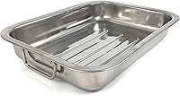 Vista 1 de Tredoni Bandeja rectangular de acero inoxidable para horno de 12 pulgadas, dos asas plegables, bandeja para hornear pasteles/galletas