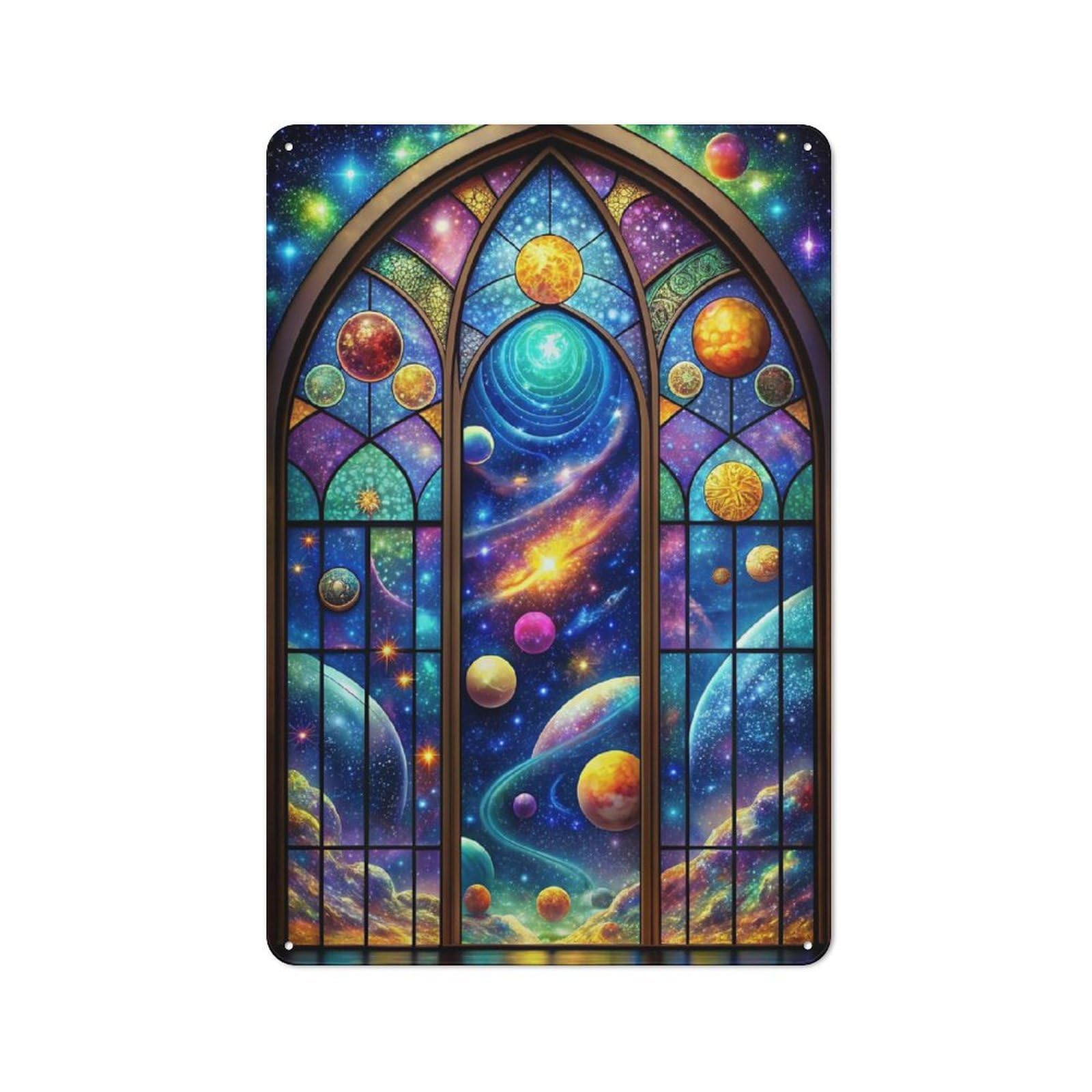 Junmoney Neon Space Stained Glass Vintage Vintage Tin Sign 30X20cm, Cafe Wall Decor For Bakery, Diner, Cafe Or Family Room