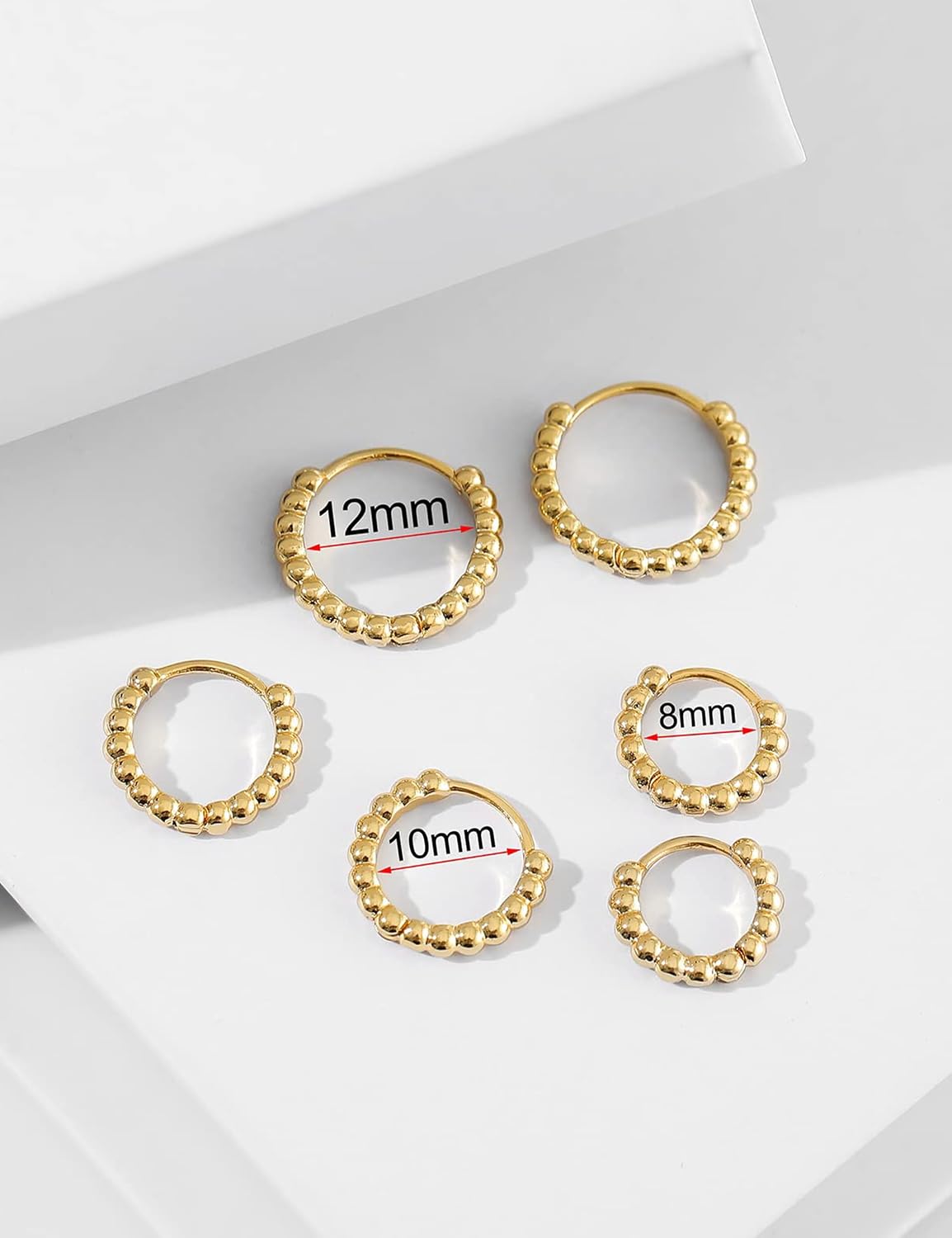 Fiusem Huggie Hoop Earrings for Women 14K Gold Plated, Small Dainty Earrings for Women, Hypoallergenic Hoops 8/10/12 MM