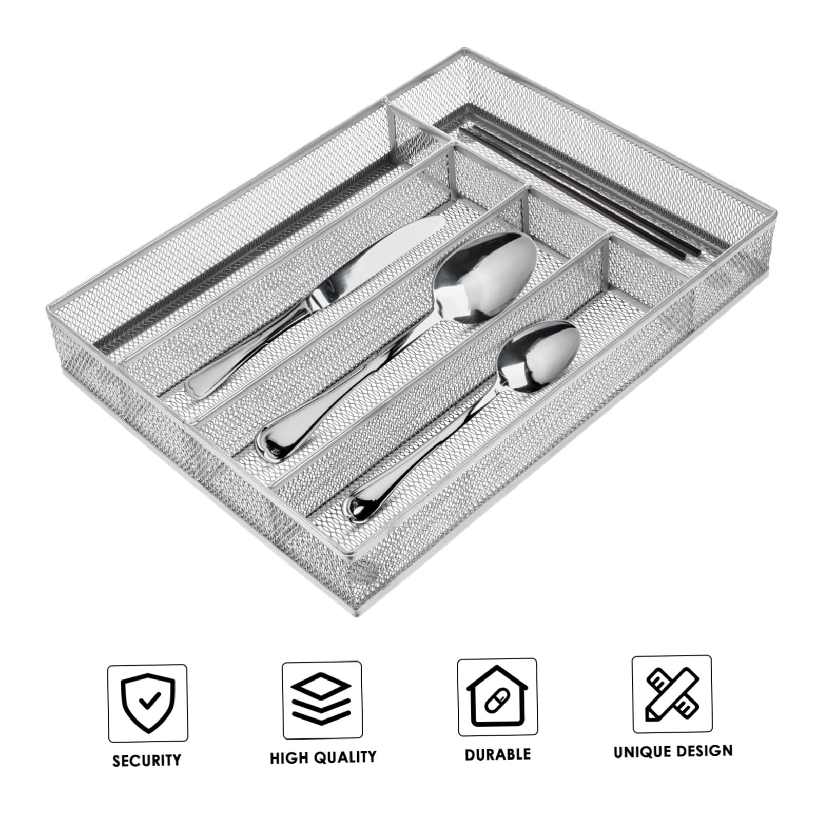 Plata, Organizador de Cajón para Cubiertos de Cocina Acero al Carbono