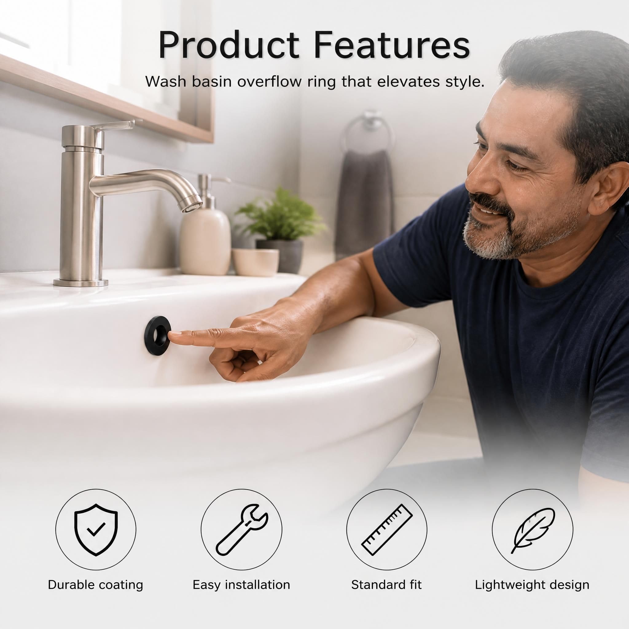 Anillo Rebosadero Lavabo Cobre Puro Negro Mate, Tapa Rebosadero Universal para Orificios 22-24mm, Lavamanos Baño y Fregadero Cocina